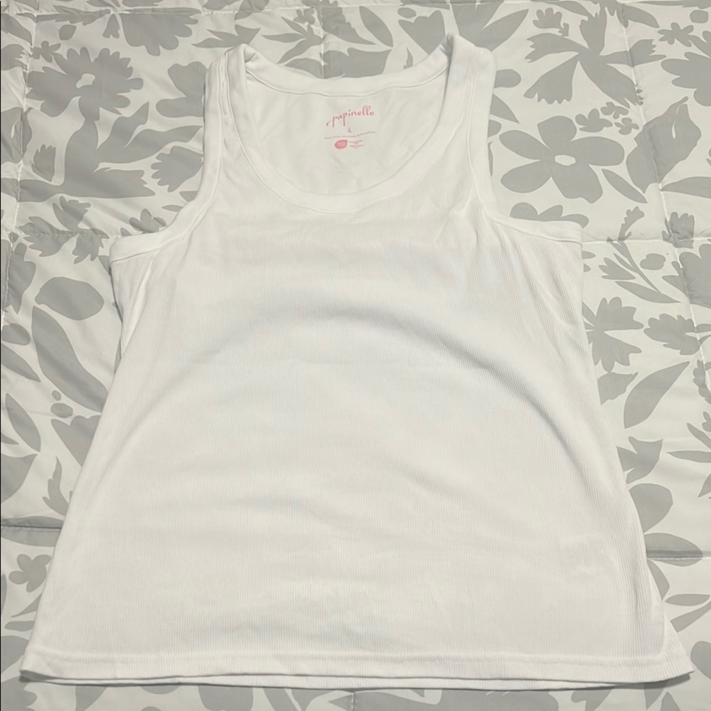 White Women's Shelf Bra RibbedTank Top by Papinelle SZ L